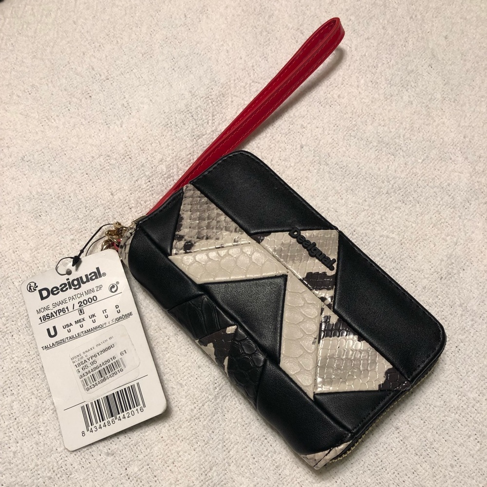 Desigual Black, Cream & Red Wristlet Wallet